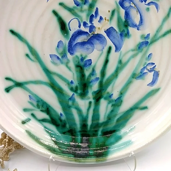 Ruthann Maze 14” Round Platter. Features her Purple Iris Design. Pottery. - Picture 5 of 11